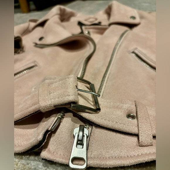 ZARA BASIC Cropped Suede Feel Biker Jacket Pink Women (Size US/EU S, MEX 26) - Picture 3 of 6